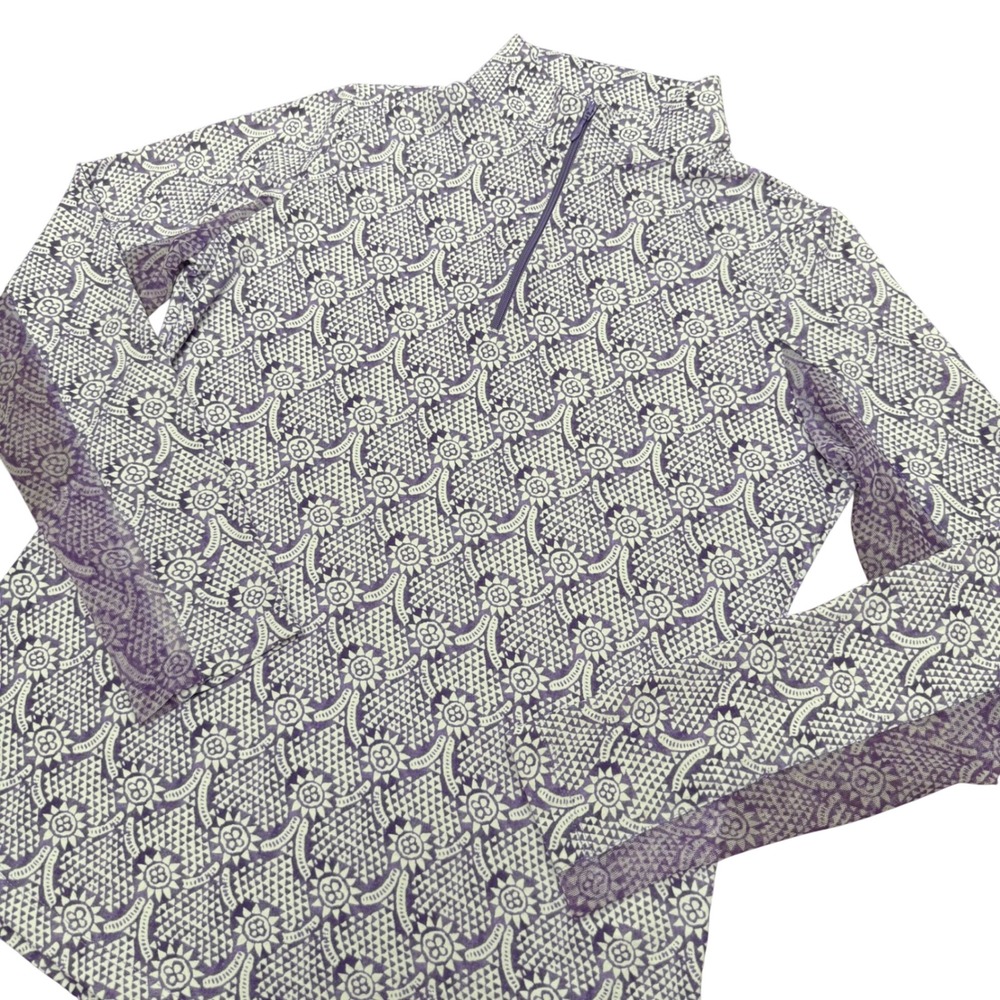 IBKUL Quarter Zip Sun Shirt Womens Small Purple White Floral UPF 50+ Long Sleeve